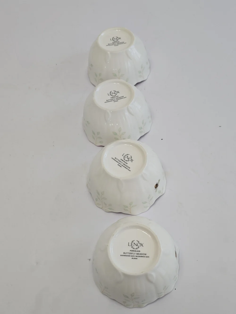 Lenox Set Of 4 Butterfly Meadow Bee Porcelain Dessert Bowls Floral Shaped